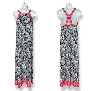 Max Studio Dress Column Maxi Floral Black White Racerback Tank  Sleeveless Small